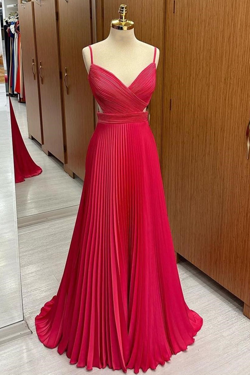 knee length dresses for ladies Hot Pink Surplice Neck Pleated Maxi Dress – Modsele