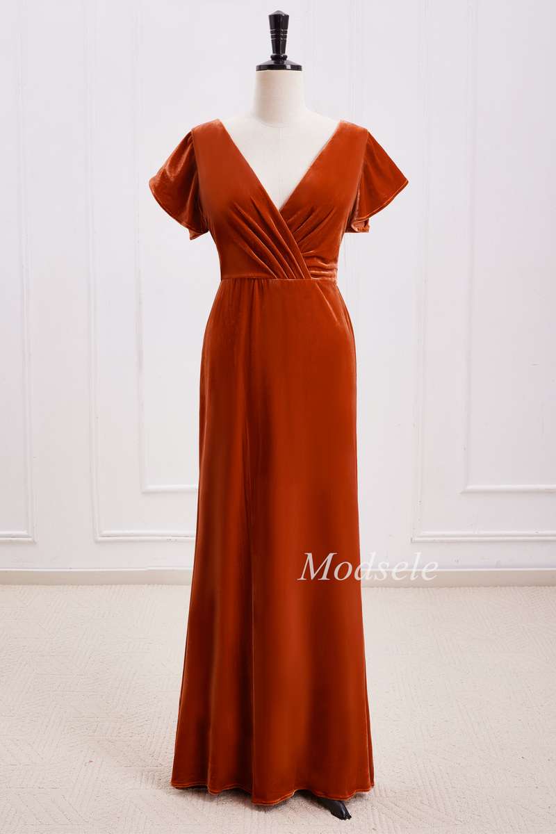 princess polly baby blue dress Rust Orange Velvet Surplice Backless Bridesmaid Dress – Modsele