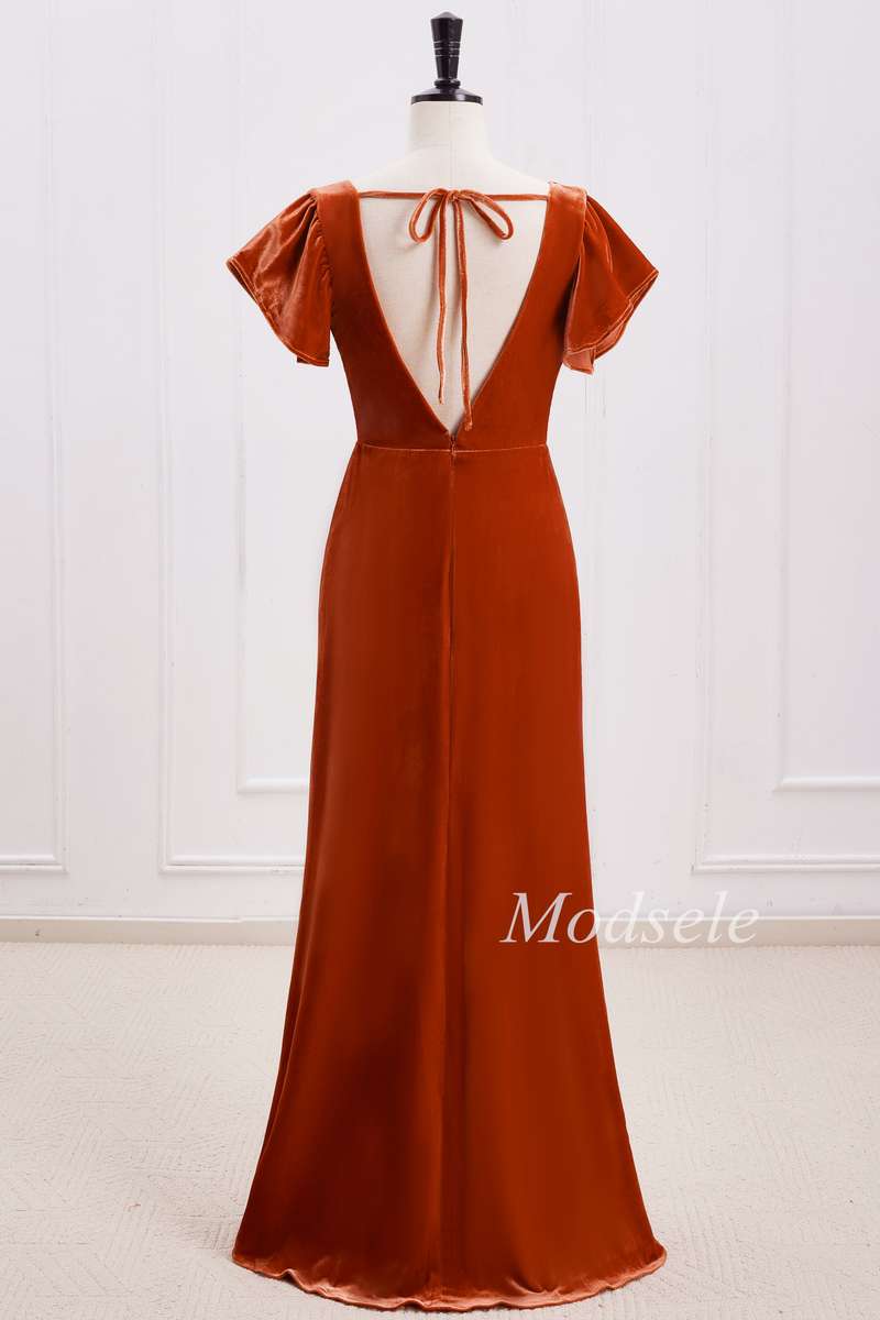 velvet rust bridesmaid dresses Burnt Orange Bridesmaid Dress Velvet Size Small