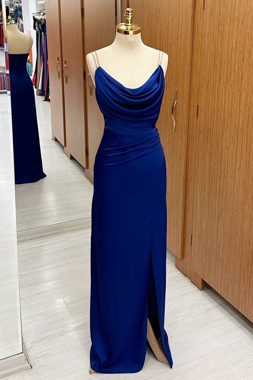 Royal Blue Cowl Neck Sheath Maxi Dress with Slit Modsele Royal Blue Cowl Neck Sheath Maxi Dress with Slit Modsele
