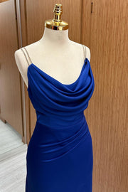 top of Royal Blue Cowl Neck Sheath Maxi Dress with Slit