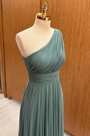 top of Dusty Sage One-Shoulder A-Line Chiffon Bridesmaid Dress