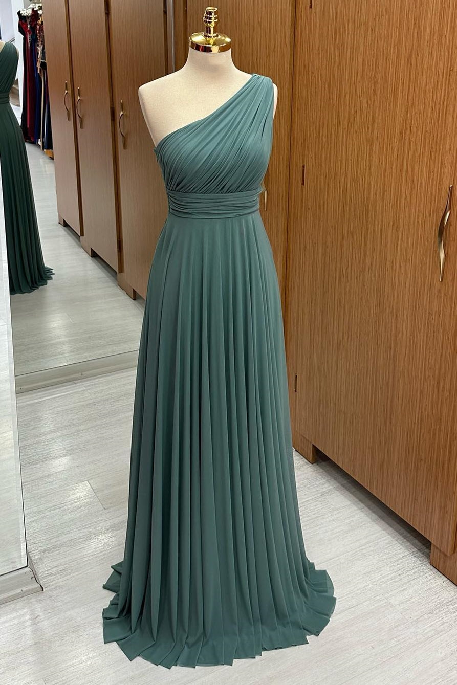 princess polly baby blue dress One Shoulder Satin A-Line Bridesmaid Dress (Eucalyptus) main image 0