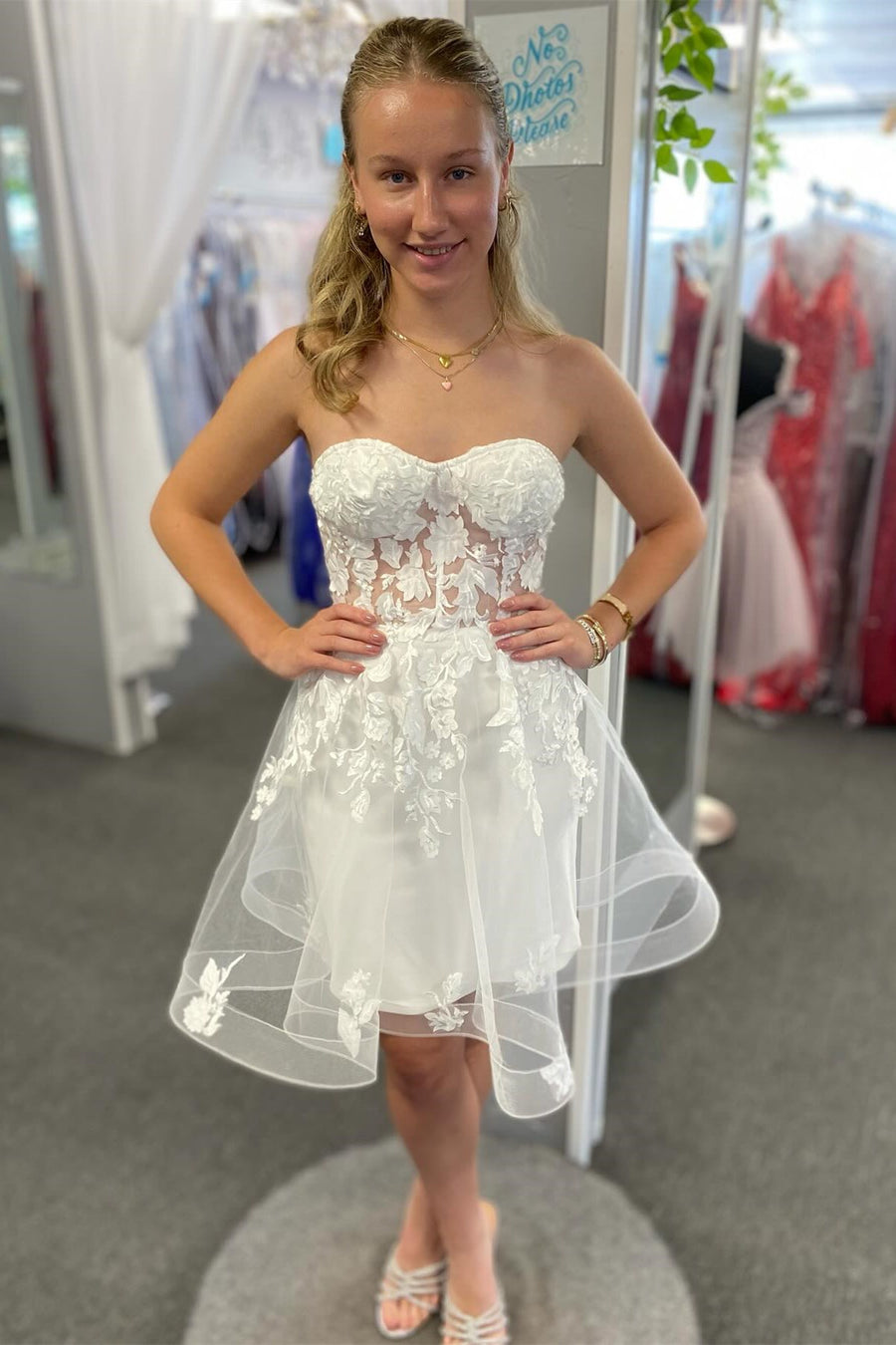 White Strapless Sheer Mesh Mini Homecoming Dress Modsele White Strapless Sheer Mesh Mini Homecoming Dress Modsele