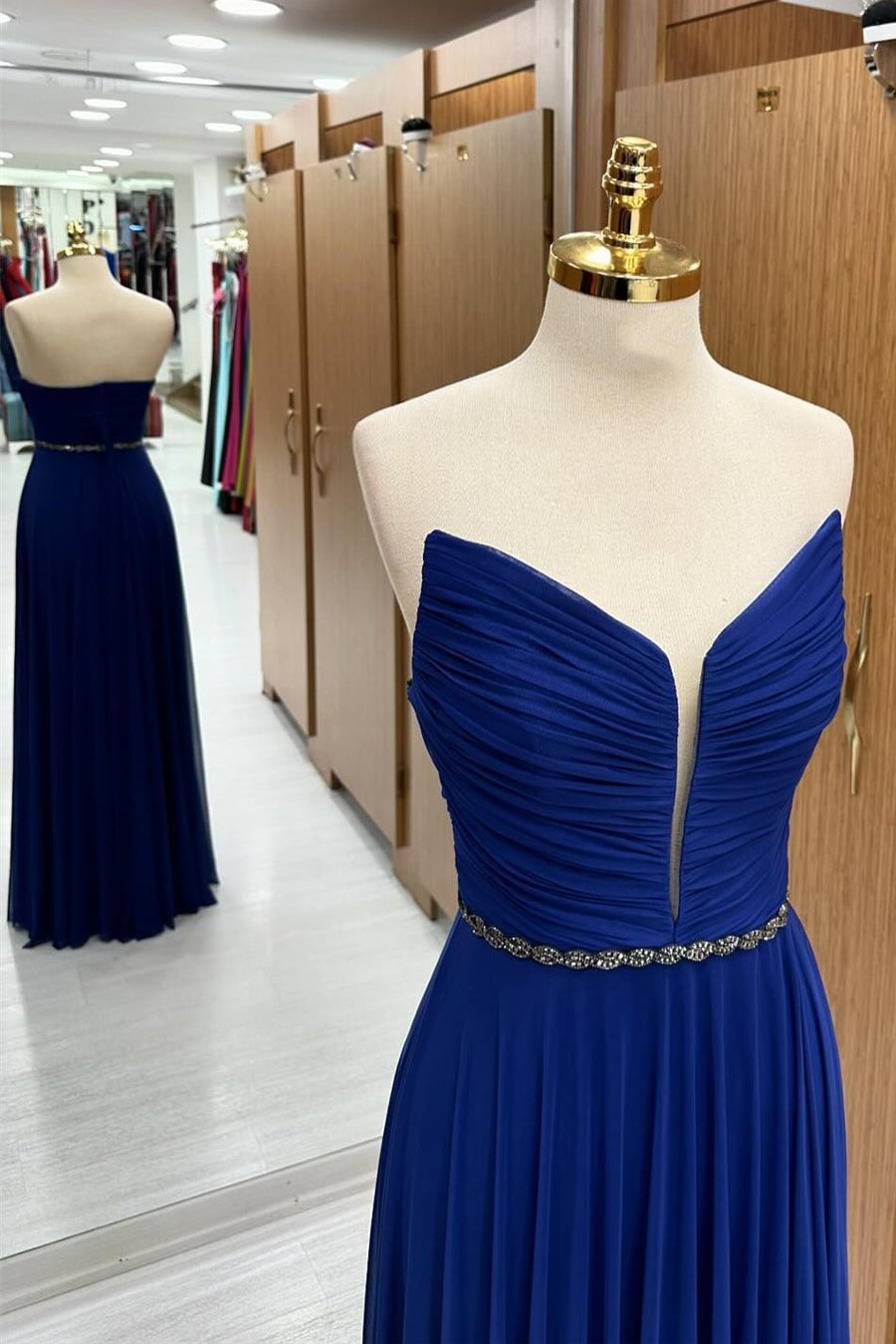 Royal Blue Strapless Chiffon Wedding Guest Dress with Beaded Sash Modsele Royal Blue Strapless Chiffon Wedding Guest Dress with Beaded Sash Modsele