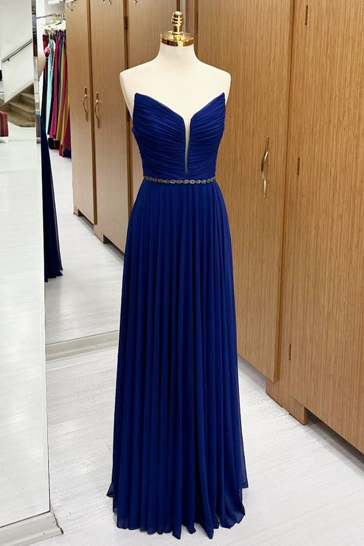 Royal Blue Strapless Chiffon Wedding Guest Dress with Beaded Sash Modsele Royal Blue Strapless Chiffon Wedding Guest Dress with Beaded Sash Modsele