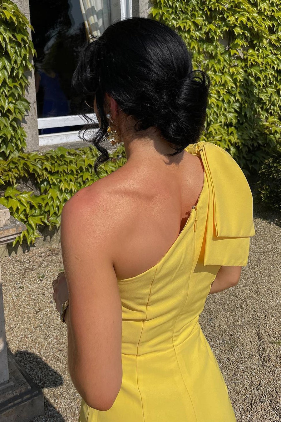 One-Shoulder Yellow Mermaid Midi Wedding Guest Dress Modsele One-Shoulder Yellow Mermaid Midi Wedding Guest Dress Modsele
