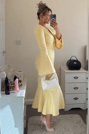 Yellow V-Neck Button-Up Mermaid Wedding Guest Dress