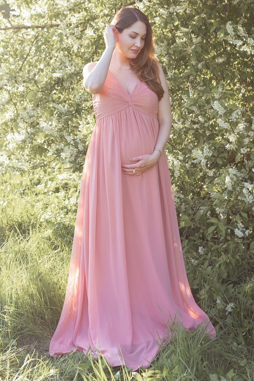 white christmas dresses Rose Twist-Front Sleeveless Maternity Chiffon Bridesmaid Dress – Modsele