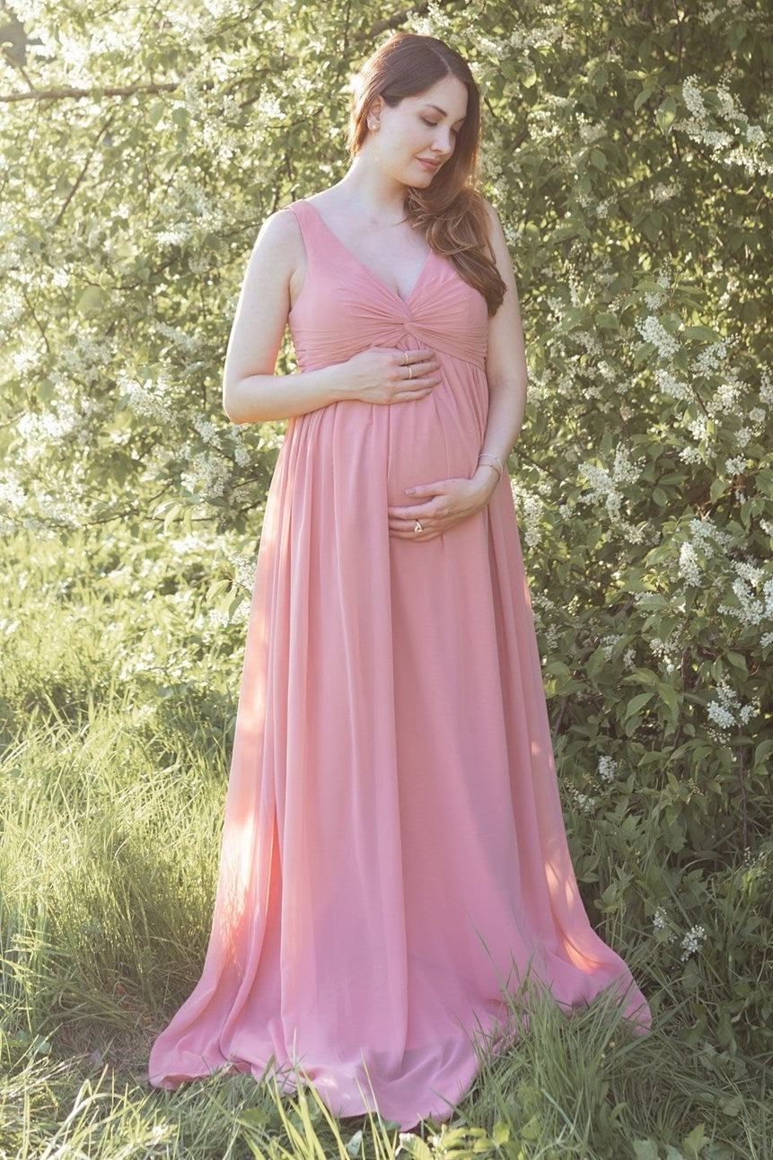 Rose Twist-Front Sleeveless Maternity Chiffon Bridesmaid Dress