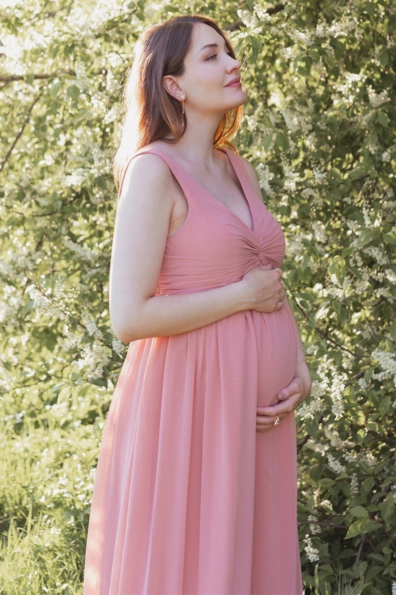 Rose Twist-Front Sleeveless Maternity Chiffon Bridesmaid Dress