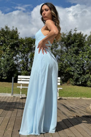 Sage Green Halter Maxi Dress with Slit