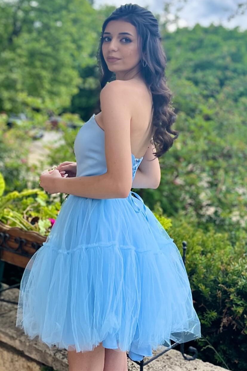 Light Blue Strapless Lace-Up A-Line Homecoming Dress Modsele Light Blue Strapless Lace-Up A-Line Homecoming Dress Modsele