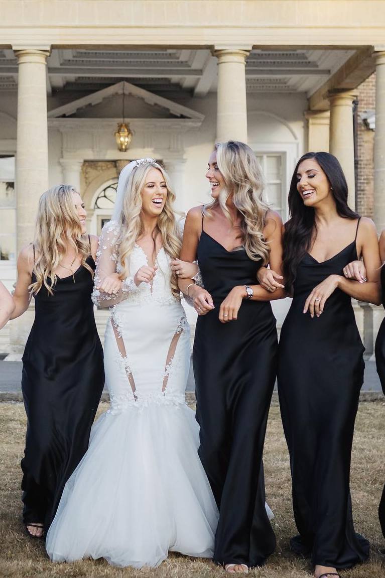 blue dress for baby girl Black Spaghetti Straps Cowl Neck Satin Long Bridesmaid Dress – Modsele