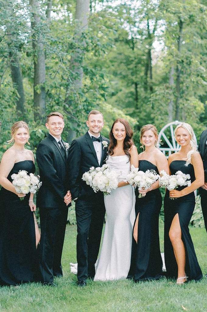 Black Strapless Mermaid Satin Sleeveless Long Bridesmaid Dress with Slit