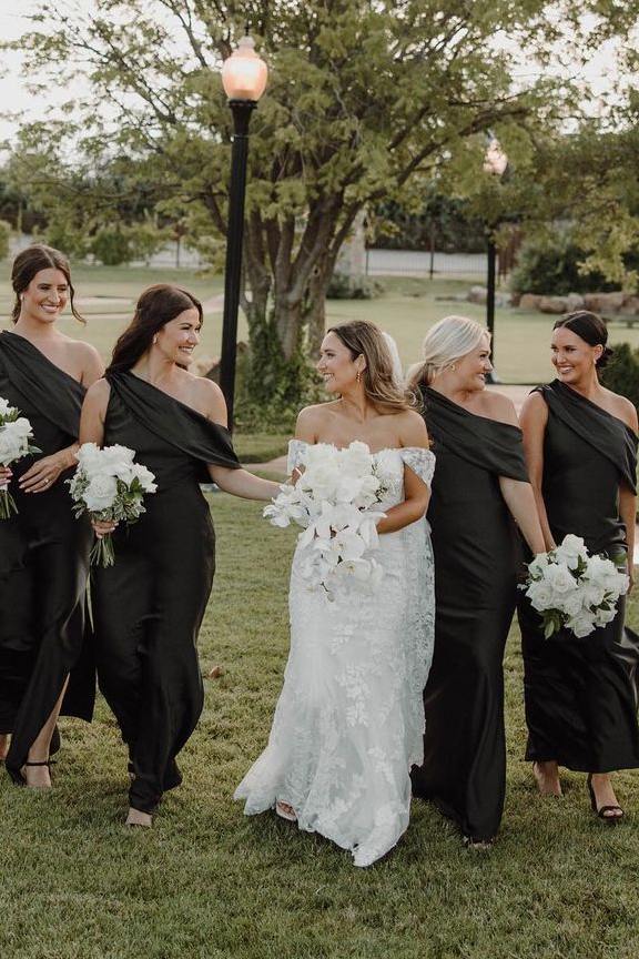 One Shoulder Black Satin Pleated Long Bridesmaid Dress with Slit Modsele One Shoulder Black Satin Pleated Long Bridesmaid Dress with Slit Modsele