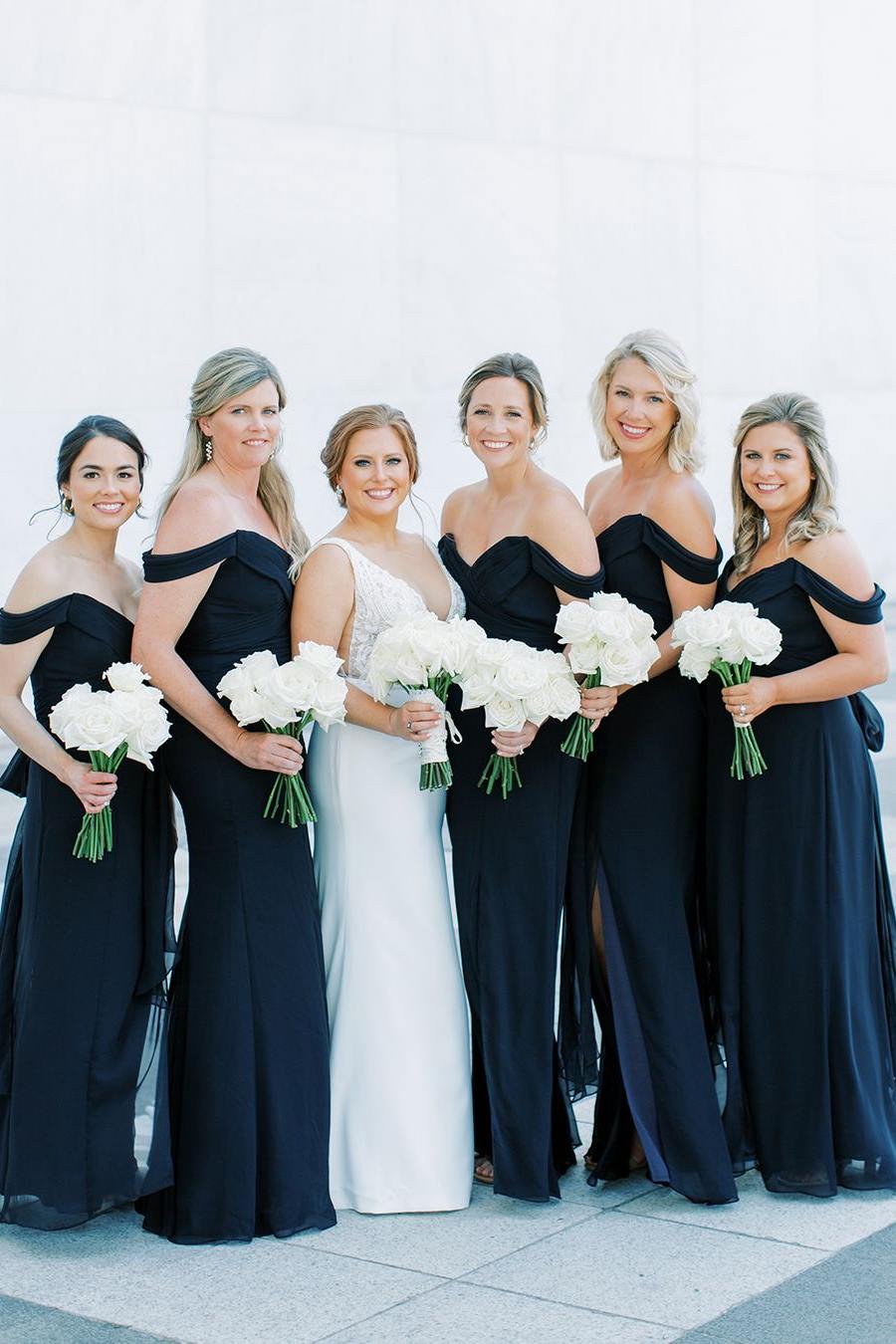 Black Off-Shoulder Side Slit V-Neck Chiffon Long Bridesmaid Dress