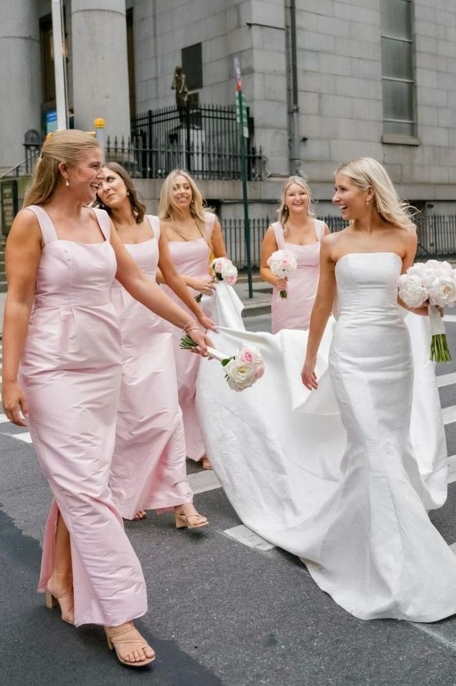 Pink Straps Square Neck Satin Sleeveless Long Bridesmaid Dress Modsele Pink Straps Square Neck Satin Sleeveless Long Bridesmaid Dress Modsele