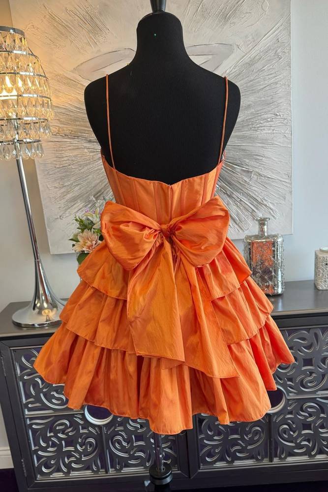 Chic Spaghetti Straps Sleeveless A-Line Ruffle Satin Homecoming Dress