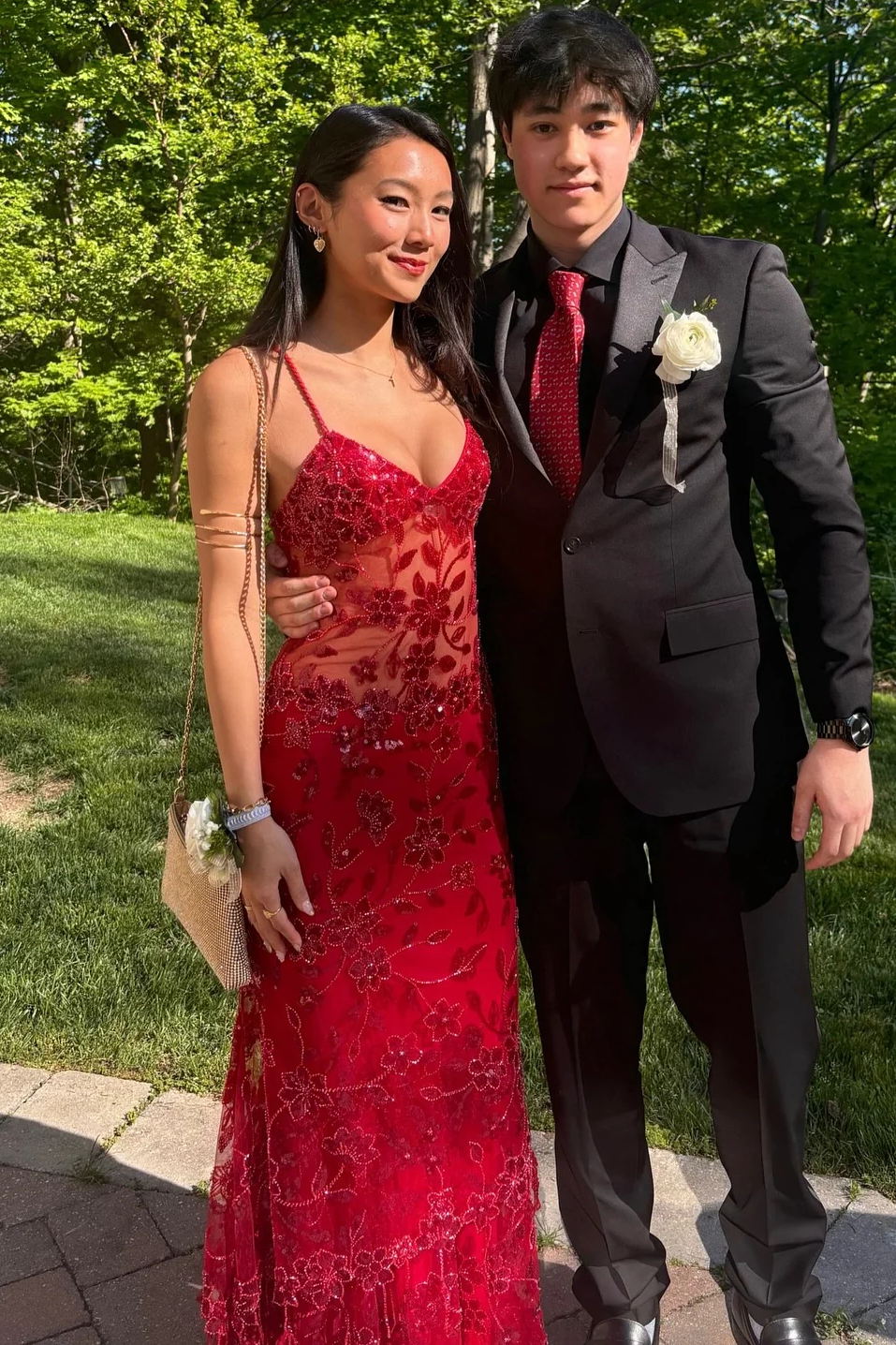 Stunning Spaghetti Straps Appliques Mermaid Red Long Prom Dress