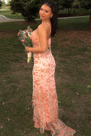 Stunning Spaghetti Straps Appliques Mermaid Red Long Prom Dress