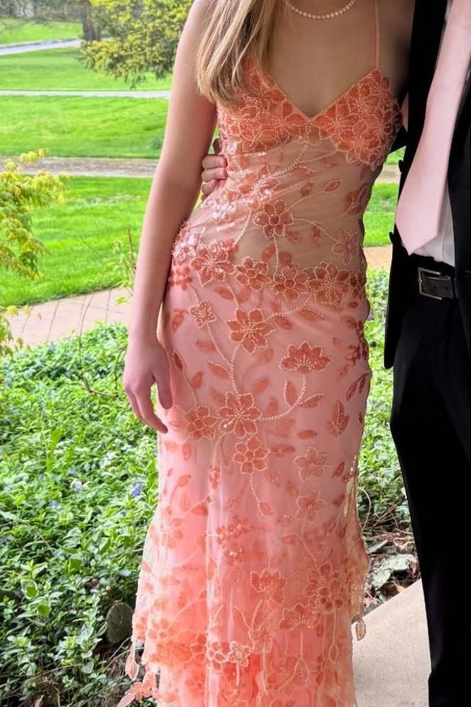 Stunning Spaghetti Straps Appliques Mermaid Red Long Prom Dress