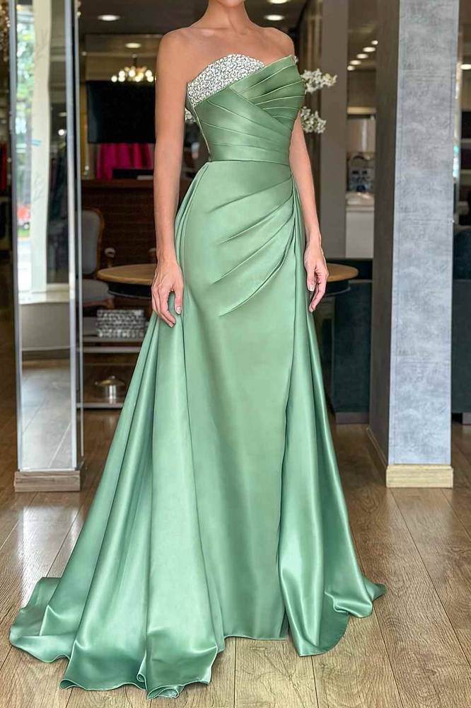 A-Line Strapless Beads Pleated Sleeveless Formal Prom Dress Modsele A-Line Strapless Beads Pleated Sleeveless Formal Prom Dress Modsele