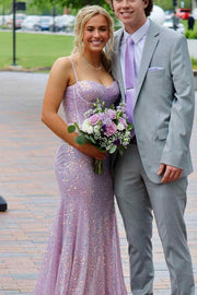 Mermaid Spaghetti Straps Glitter Mermaid Long Prom Formal Dress