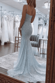 Mermaid Spaghetti Straps Glitter Mermaid Long Prom Formal Dress