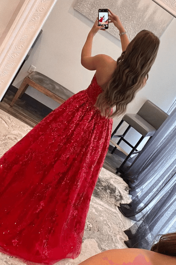 A-Line Strapless Empire-Waist Sleeveless Appliques Long Prom Dress