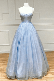 A-Line Spaghetti Straps Sweetheart Tulle Pleated Prom Formal Dress