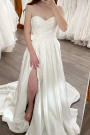 A-Line Strapless Empire-Waist Sleeveless Satin Long Wedding Dress