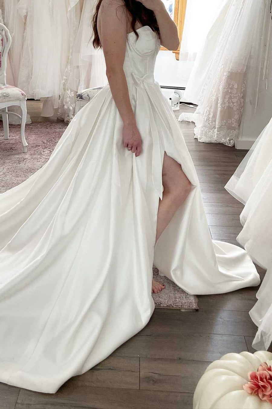 A-Line Strapless Empire-Waist Sleeveless Satin Long Wedding Dress Modsele A-Line Strapless Empire-Waist Sleeveless Satin Long Wedding Dress Modsele