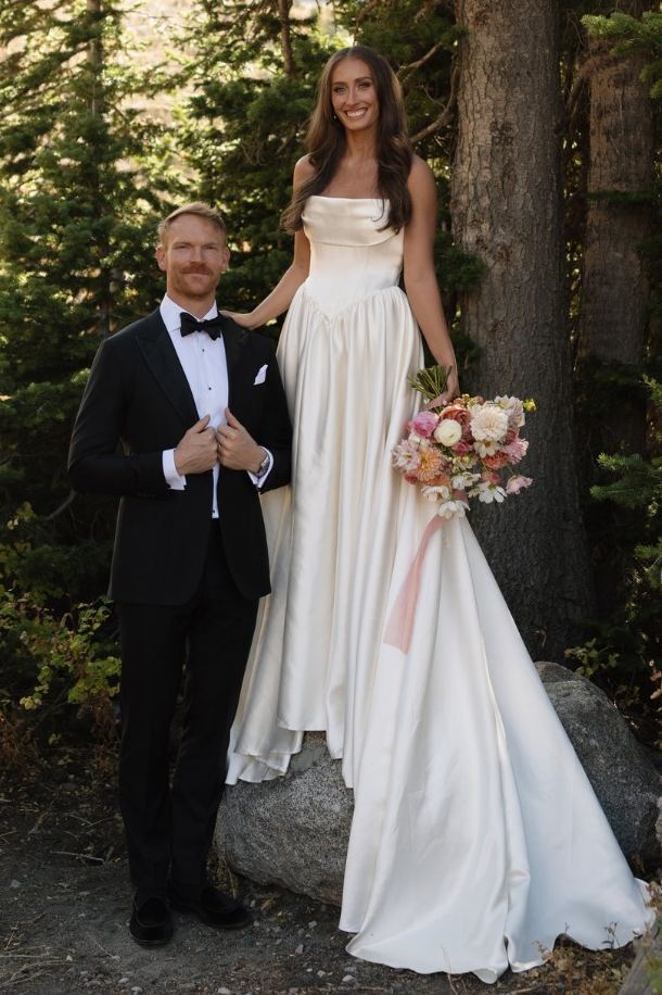 Satin A-Line Strapless Pleated Scoop Neck Long Beach Wedding Dress – Modsele