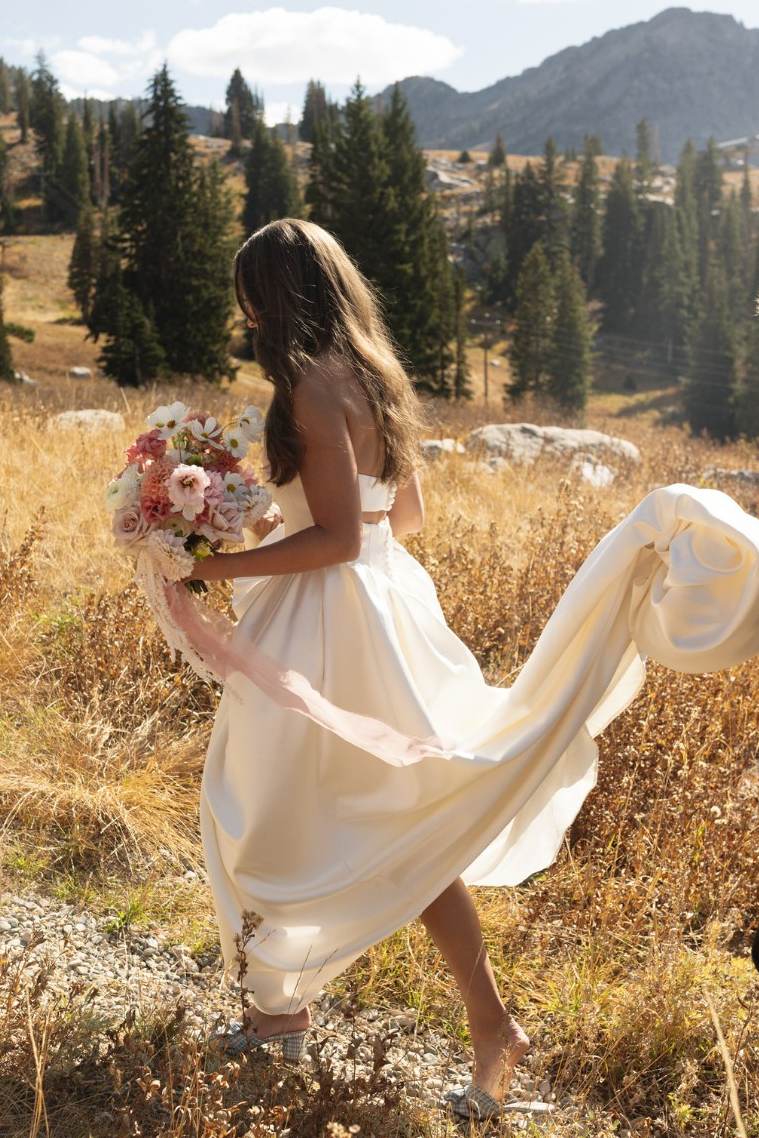 Satin A-Line Strapless Pleated Scoop Neck Long Beach Wedding Dress Modsele Satin A-Line Strapless Pleated Scoop Neck Long Beach Wedding Dress Modsele