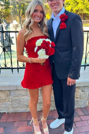 Red Strapless Ruffles Sheath/Column Sleeveless Homecoming Dress