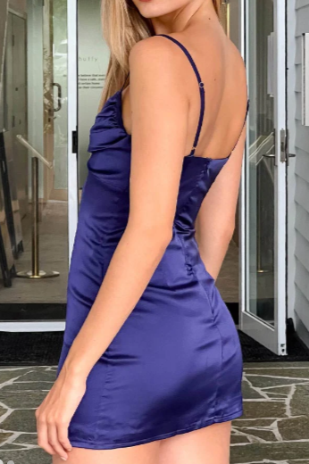 Spaghetti Straps V-Neck Pleated Satin Tight Homecoming Dress