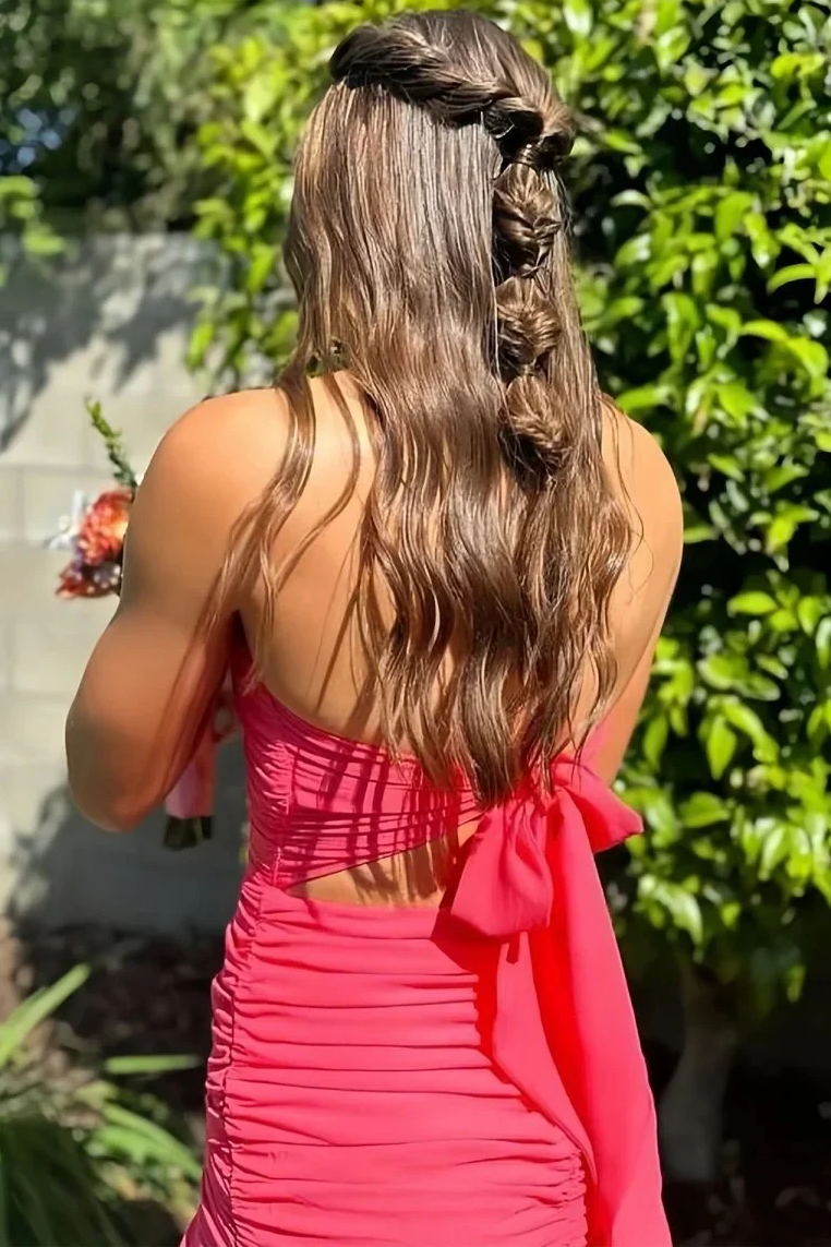 Strapless Pleated Satin Sleeveless Ruffles Mini Cocktail Homecoming Dress