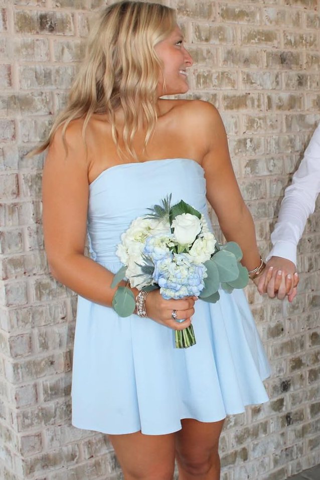 blue apron dress code Blue A-Line Strapless Empire-Waist Sleeveless Short Homecoming Dress –  Modsele