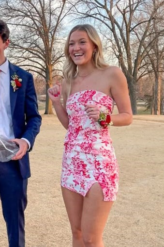 Strapless Printing Sleeveless Tight Homecoming Party Dress with Slit