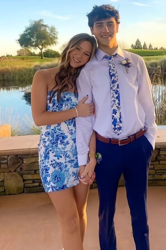 Strapless Printing Sleeveless Tight Homecoming Party Dress with Slit