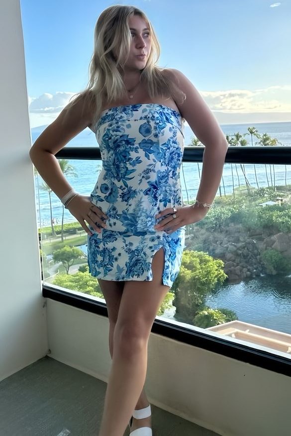 Strapless Printing Sleeveless Tight Homecoming Party Dress with Slit