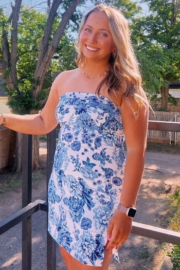 Strapless Printing Sleeveless Tight Homecoming Party Dress with Slit