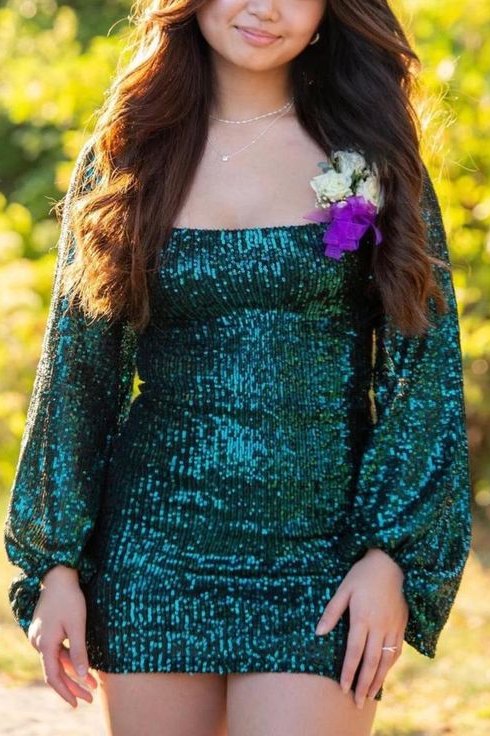 Sparkly Long Sleeves Scoop Sequined Tight Homecoming Dress