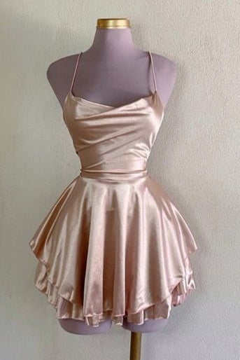 Spaghetti Straps Empire-Waist Satin Sleeveless Short Party Homecoming Dress
