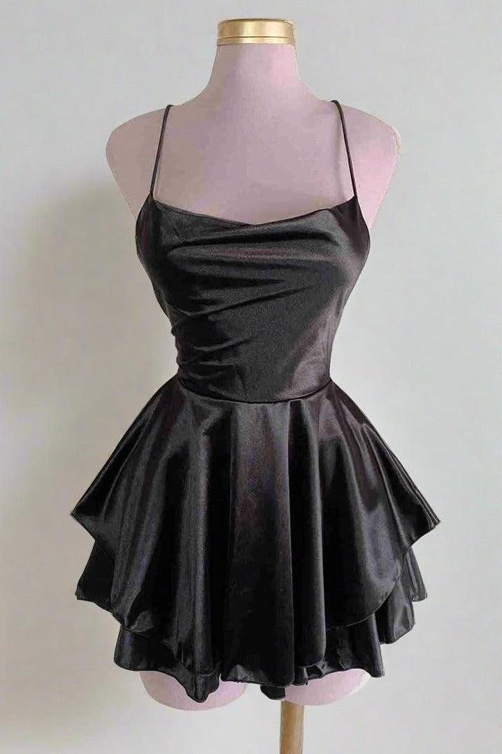 Spaghetti Straps Empire-Waist Satin Sleeveless Short Party Homecoming Dress