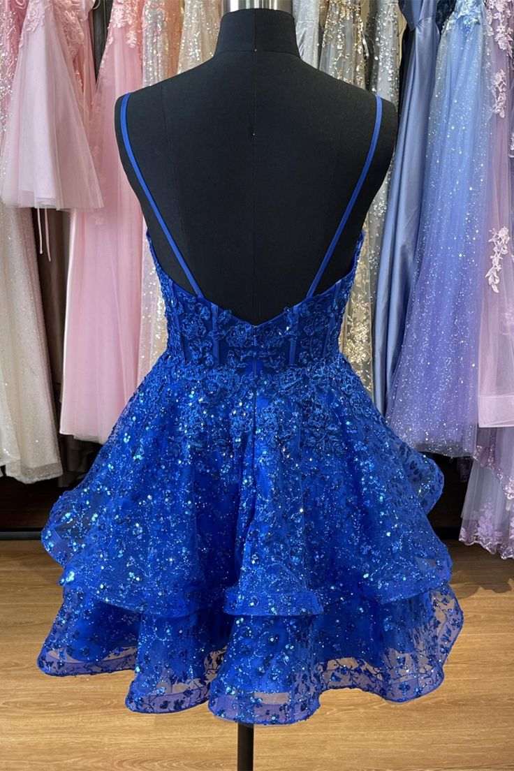Royal Blue A-Line Spaghetti Straps Appliques Ruffles Short Homecoming Modsele Royal Blue A-Line Spaghetti Straps Appliques Ruffles Short Homecoming Modsele