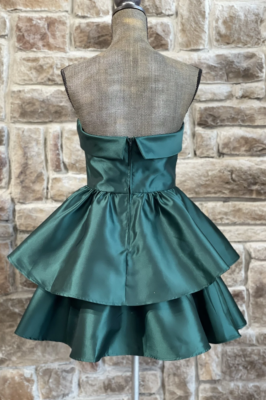 Green Strapless A-Line Empire-Waist Layered Satin Mini Homecoming Dress
