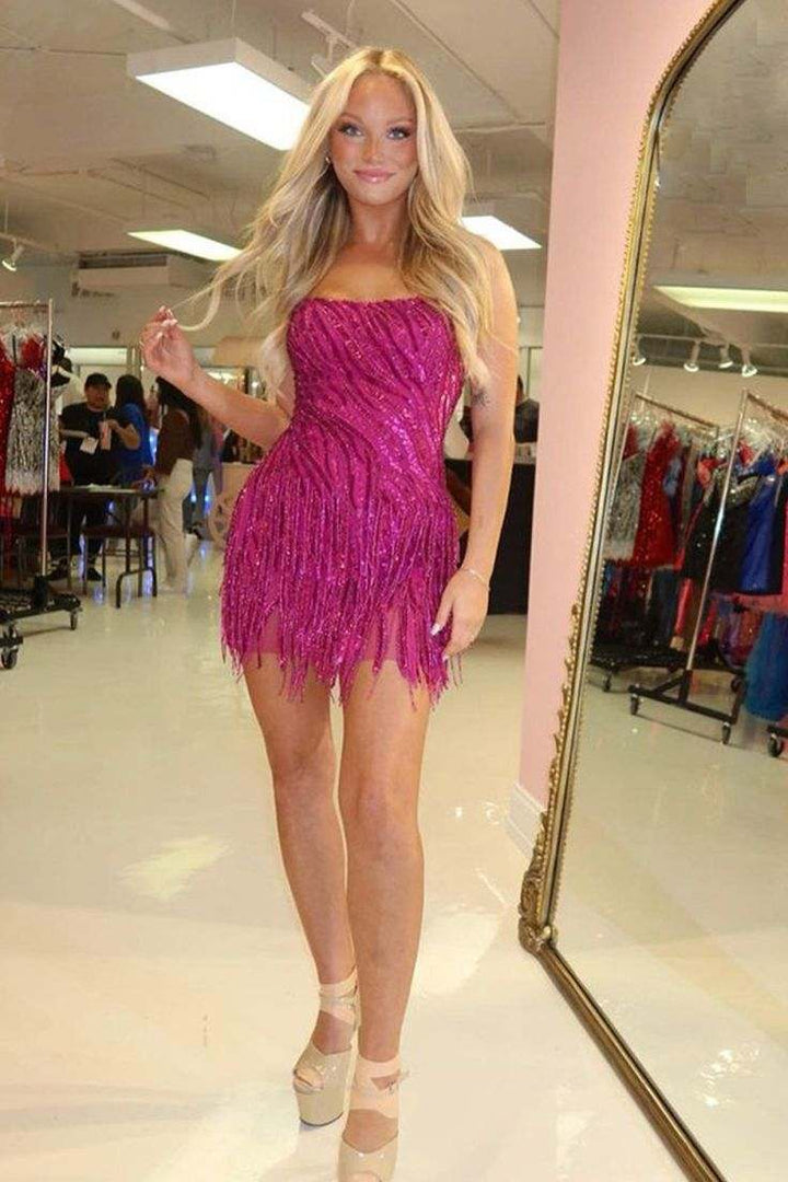 Stunning Glitter Straps Sequins with Fringes Short Party Homecoming Dress