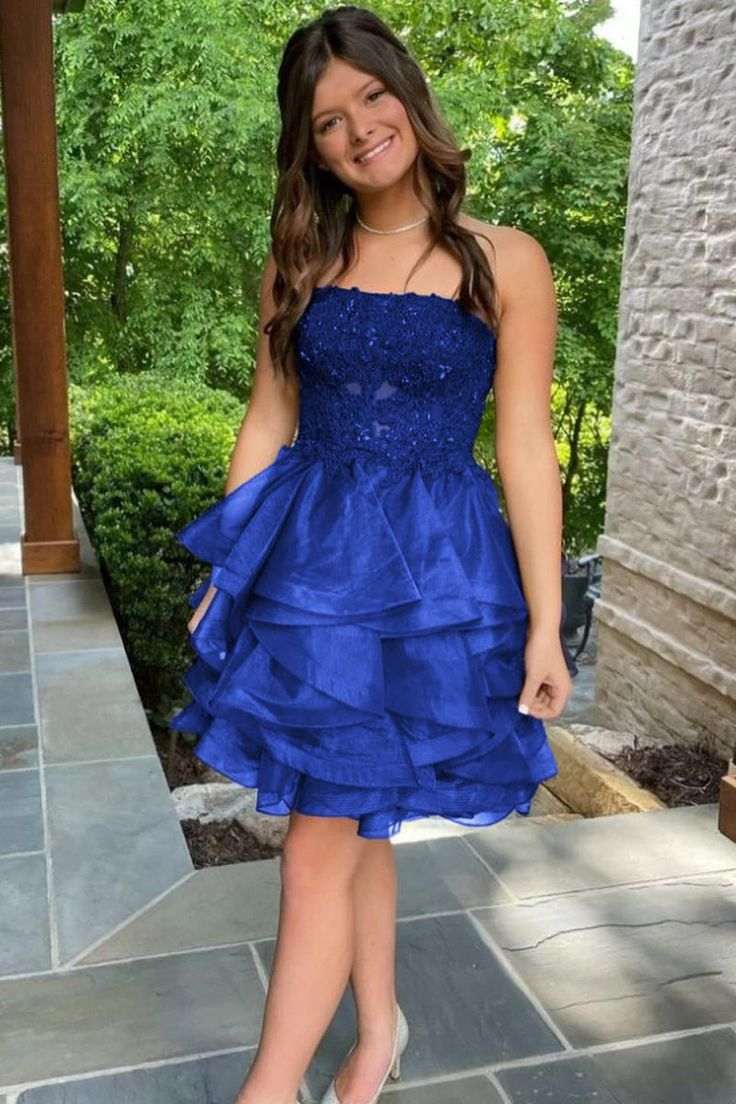 Strapless Empire-Waist A-Line Ruffles Sleeveless Short Homecoming Dress